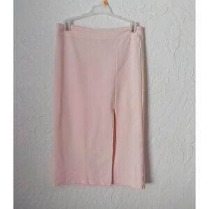 Forever 21 Blush Pink Midi Skirt Split Hem Women sz Large Sexy Fit Stretch Rayon